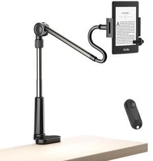 Foldable Tablet Holder for Kindle Reading in Bed with Remote Page Turner, No Stiff Easy Adjust Flexible Tablet Arm Desk Holder, Ereader Accessories for Kindle Paperwhite/Scribe/Oasis, iPad, Phone