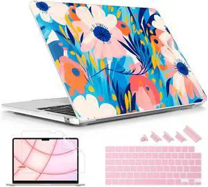 Lepeoac Case for MacBook Air 15 Inch 2025 2024 2023 Release M4 A3241 M3 A3114 M2 A2941, Hard Shell with Screen Protector & Keyboard Cover, Compatible with Touch ID, Ornament