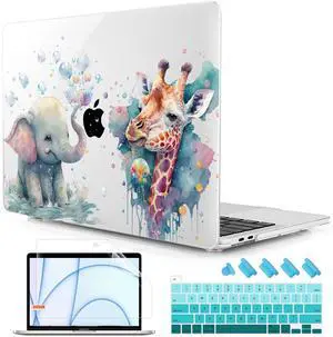 Lepeoac MacBook Pro 16 inch A2141 Case 2019 2020, Plastic Hard Shell Cover with Keyboard Cover & Screen Protector, Elephant & Giraffe