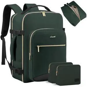 LOVEVOOK Travel Backpack for Women Men as Personal Item Flight Approved, 50L Luggage Carry On Backpack, 18.4 inch Large Laptop Backpack Waterproof Outdoor Sports with 3 Packing Cubes, Dark green-Black