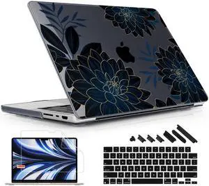 Lepeoac for MacBook Pro 16 inch Case 2021 2022 2023 2024 Release A3186 A3403 M4 A2991 M3 A2780 M2 A2485 M1 Pro/Max, Hard Shell Case with Screen Protector & Keyboard Cover, Flower Dahlia