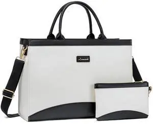 LOVEVOOK Laptop Tote Bag for Women,15.6 Inch Large Capacity Work Bag with Clutch Purse for Teacher, Canvas Computer Bag for Business fits Office College Travel Black & White