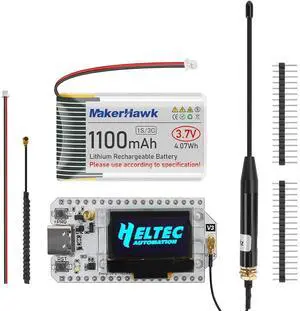 ESP32 LoRa V3 Development Board with 915MHz Antenna and 1100mAh Battery - 10dBi Gain 17cm SMA Male Antenna SX1262 LoRa V3 Device and JST1.25 Battery Set for Meshtastic Arduino LoRawan IOT
