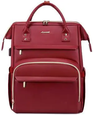 LOVEVOOK Leather Laptop Backpack for Women 15.6 inch,Travel Backpack Purse Nurse Teacher Backpack Computer Laptop Bag,Professional College Business Work Bags Carry On Backpack with USB Port,Chili Red