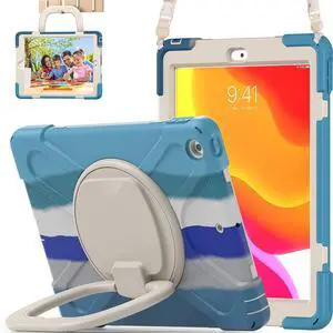 LX-SUNCX for iPad 10.2 Case 9th Generation 2021 / 8th Gen 2020 / 7th 2019,Shockproof Kids Case with Screen Protector,Rotating Stand/Pencil Holder/Shoulder Strap for iPad 10.2 Inch - Colourful Blue LX-SUNCX for iPad 10.2 Case 9th Generation 2021 / 8th Gen 2020 / 7th 2019,Shockproof Kids Case with Screen Protector,Rotating Stand/Pencil Holder/Shoulder Strap for iPad 10.2 Inch - Colourful Blue