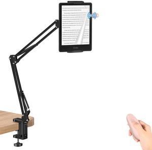 Tablet Holder for Kindle Reading in Bed with Remote Page Turner, Lazy Arm Stand for Kindle Accessories Paperwhite Colorsoft, Desk Bedside Stand for Pad,Ebook APP,Gifts for Readers Women Men (Pink)