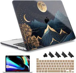 May Chen Compatible with MacBook Pro 16 inch Case 2020 2019 Release A2141 with Touch Bar&Touch ID, Plastic Hard Shell Case with Keyboard Cover + Screen Protector, Starry Mountain
