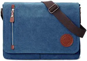Vintage Canvas Satchel Messenger Bag for Men Women,Travel Shoulder bag 13.5" Laptop Bags Bookbag (Blue)