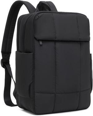 Quilted Laptop Backpack 15.6 Inch with USB Charging Hole,Lightweight Puffer Padding Travel Backpack for Women,Anti Theft College Bookbag,Large Capacity Computer Work Bag Daypack Business,Black