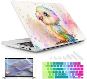 May Chen Hard Shell Case for M4 MacBook Pro 16 inch, Surface Cover with Screen Protector & Keyboard Cover, Cute Parrot