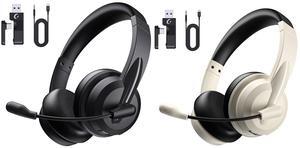 Wireless Headset with Mic for Work with AI Noise Cancelling Mic for Clear Calls, Bluetooth V5.3 Headphones with Microphone to USB A/C Dongle & Mic Mute for Computer Laptop PC iPhone (Black)