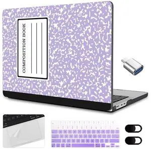 MEEgoodo Case for MacBook Air 15 inch M4/M3/M2 2025 2024 2023, Case Fit Model (A3241/A3114/A2941) for MacBook Air 15-inch, Laptop with Keyboard & Camera Cover & OTG Adapter, Composition Book Purple