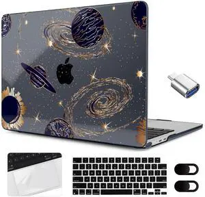 MEEgoodo Case for MacBook Air 15 inch M4/M3/M2 2025 2024 2023, Case Fit Model (A3241/A3114/A2941) for MacBook Air 15-inch, Laptop with Keyboard & Camera Cover & OTG Adapter, Planets & Galaxies