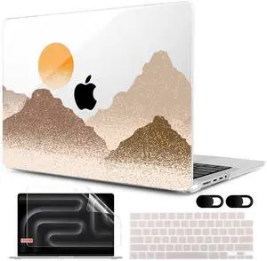 MEEgoodo Case for M4 MacBook Pro 16 inch Case 2024 2023 2021, Fit Model A3403/A3186/A2991/A2780/A2485 M3 M2 M1 Pro/Max Chip, Laptop Hard Shell Cases with Keyboard & Camera Cover, Peaks in Sunset