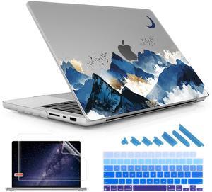 May Chen Case for M4 MacBook Pro 16 inch, Surface Hard Shell Cover with Screen Protector & Keyboard Cover, Blue Mountain