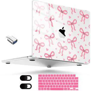 MEEgoodo for M4/M3/M2 MacBook Air 13.6 inch Case 2025 2024 2022(Fit Model A3240/A3113/A2681), Flexible Laptop Shell Cases for MacBook Air 13-inch, Pink Bows