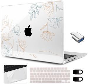 MEEgoodo Case for M4 MacBook Pro 16 inch Case 2024 2023 2021 (A3403/A3186/A2991/A2780/A2485) M3 M2 M1 Pro/Max Chip, Laptop Hard Shell Cases with Keyboard Cover & Trackpad Film, Engraving Floral