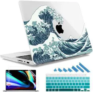 May Chen Case for M4 MacBook Pro 16 inch A3403 Max A3186, M3 A2991 M2 A2780 M1 A2485 Pro Max 2024 2023 2022 2021 Release, Plastic Hard Shell Case with Screen Pretector&Keyboard Cover, Great Wave