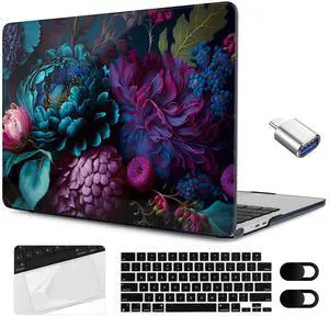 MEEgoodo Case for MacBook Air 15 inch M4/M3/M2 2025 2024 2023, Case Fit Model (A3241/A3114/A2941) for MacBook Air 15-inch, Laptop with Keyboard & Camera Cover & OTG Adapter, Beautiful Fantasy Flower