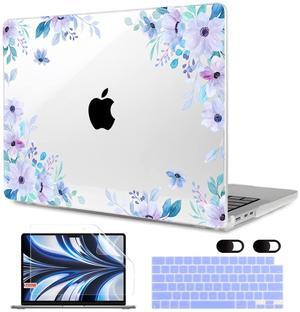 MEEgoodo Case for MacBook Air M4/M3/M2 13.6 inch 2025 2024 2022, Fit Model A3240 A3113 A2681, Compatible with MacBook Air 13 inch, Laptop Hard Shell Case with Keyboard Cover, Soft Purple Floral