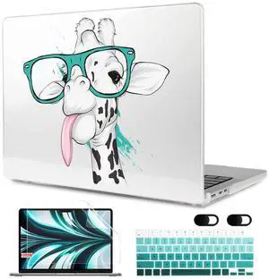 MEEgoodo Case for MacBook Air M4/M3/M2 13.6 inch 2025 2024 2022, Fit Model A3240 A3113 A2681, Compatible with MacBook Air 13 inch, Laptop Hard Shell Case with Keyboard Cover, Funny Giraffe
