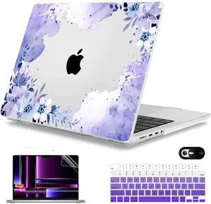 Mektron Case for MacBook Pro 14 inch 2024 2023 2021 Model M4 A3112 A3401 A3185 M3 A2918 A2992 M2 A2779 M1 A2442 Pro/Max, Plastic Hard Shell Case Cover for MacBook Pro 14" with Touch ID, Purple Floral