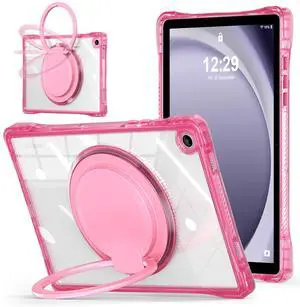 MEEgoodo Case for Samsung Galaxy Tab A9 Plus 11 inch 2023 (Fit Model SM-X210/X216/X218), Glitter A9+ Tablet Cases with Soft TPU & Transparent PC & Rotating Stand, Pink