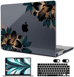 MEEgoodo Case for MacBook Air M4/M3/M2 13.6 inch 2025 2024 2022, Fit Model A3240 A3113 A2681, Compatible with MacBook Air 13 inch, Laptop Hard Shell Case with Keyboard Cover, Golden Lilies