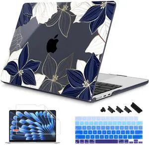 Mektron Designed for 2025/2024/2023 MacBook Air 15 INCH M4 A3241 /M3 A3114 /M2 A2941 Case, Printed Plastic Hard Shell Cover with 15.3" Liquid Retina Display Touch ID, Gold line Lily