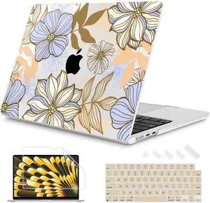 Mektron Designed for 2025/2024/2023 MacBook Air 15 INCH M4 A3241 /M3 A3114 /M2 A2941 Case, Printed Plastic Hard Shell Cover with 15.3" Liquid Retina Display Touch ID, Abstract Floral