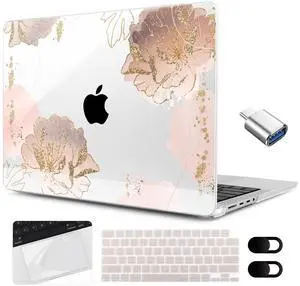 MEEgoodo for M4 MacBook Pro 14 inch Case 2024 2023 2021, Laptop Hard Shell Cases Fit Model A3112/A3401/A3185/A2918/A2992/A2779/A2442 for M3 M2 M1 Pro/Max,Pink Peony Flowers