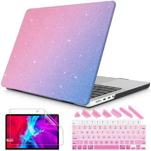 Metron for M4 MacBook Pro 14 Case 2024 A3112 A3401 A3185 M3 A2918 A2992 M1 A2442/M2 A2779 (2021/2023), Leather Hard Shell Cover for MacBook Pro 14.2" Pro/Max, Pink to Blue