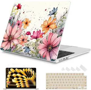 Mektron Designed for 2025/2024/2023 MacBook Air 15 INCH M4 A3241 /M3 A3114 /M2 A2941 Case, Printed Plastic Hard Shell Cover with 15.3" Liquid Retina Display Touch ID, Colorful Floral