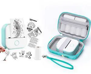 Mini Sticker Maker T02 - Thermal Bluetooth Wireless Portable Phone Printer, Small Instant Pocket Receipt Printer With Hard Storage Case, Green