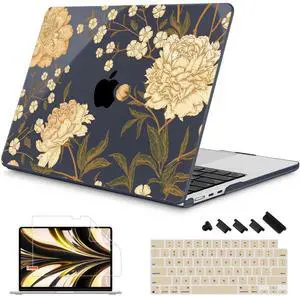 Mektron Designed for 2025/2024/2023 MacBook Air 15 INCH M4 A3241 /M3 A3114 /M2 A2941 Case, Printed Plastic Hard Shell Cover with 15.3" Liquid Retina Display Touch ID, Peony Flowers C186