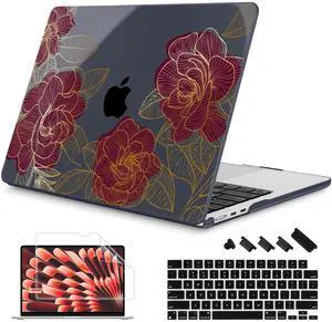Mektron Designed for 2025/2024/2023 MacBook Air 15 INCH M4 A3241 /M3 A3114 /M2 A2941 Case, Printed Plastic Hard Shell Cover with 15.3" Liquid Retina Display Touch ID, Golden Rose