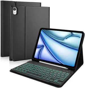 MMK for iPad Air 11 inch (M2) 2024 & iPad Air 5th 4th Generation Case with Keyboard 10.9 Inch, for iPad Case with 7 Colors Backlit Bluetooth Keyboard,Keyboard Cover with Pencil Holder, Black