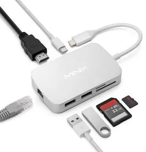 MINIX USB C Adapter, 7 in 1 USB C Hub Muliport Adapter 4K HDMI,Gigabit Ethernet, 2 USB 3.0, 100W PD Charging, SD/TF Card Reader, Compatible with MacBook Pro/Air, iPad Air/Pro, iMac, Laptop, PC