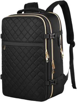 MOMUVO Travel Backpack for Women, Carry On Backpack Airline Approved, 15.6 Inch Laptop Backpack with USB Charging Port, Casual Daypack for Weekender Business College, Black