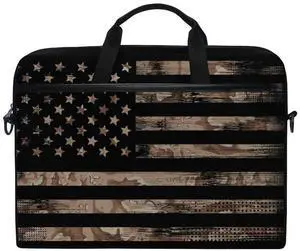 MRMIAN American USA Flag with Desert Camouflage Laptop Case Bag Sleeve Portable/Crossbody Messenger Briefcase Convertible w/Strap Pocket for MacBook Air/Pro Surface Dell ASUS hp Lenovo 15-15.4 inch