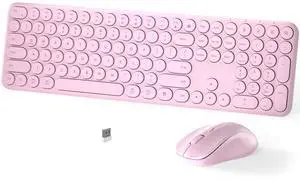 Wireless Keyboard and Mouse Set - MPTOG Full-Sized 110Pcs Slim Round Key Design, Quiet Typing, Adjustable DPI Ergonomic Mouse, Wireless Combo for PC, Mac, Laptop, Tablets(Sakura Pink)