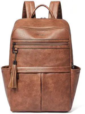 Mroede Laptop Backpack for Women 15.6" Leather Backpacks Purse Work Computer Backpack for Travel College Business,Brown