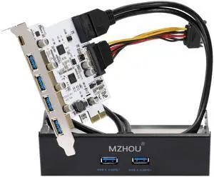 MZHOU 7 Ports PCI-E to USB 3.0 Expasion Card (Type C1&A6),with 19-Pin SATA Power Connector Superspeed up to 5Gbps,Include The Front Panel Bay and 1 Power Supply Cables,for Window 7/8/10/XP/Vista