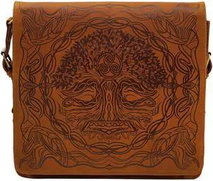 Mythrojan Medieval Compact Laptop Shoulder Bag for Men Women Leather Messenger Briefcase Computer Bag for Business Office School Use Carrying Case with Accessory Storage Pockets - 14.1 inch Brown