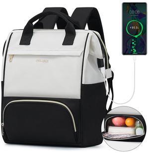OIWAS Lunch Backpack for Women and Men, 15.6 inch Laptop Backpack with Insulated Compartment, Work Backpack with USB Port, Lunch Bag Suitable for Travel Work Picnics Hiking, Black/Beige