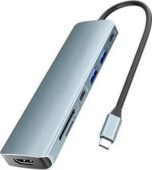 USB C Hub 7 in 1 Multiport Adapter with 4K HDMI Dongle,USB-C & 2 USB-A 5Gbps Data Ports,SD/TF Card Reader for MacBook Pro/Air, iPad Pro, XPS, Thinkpad