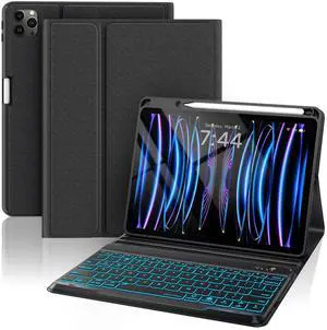 OPAKIT Keyboard Case for iPad Air 5th/4th Pro 11 inch, 7-Color Backlit Detachable Wireless Keyboard Case with Pencil Holder, Stand Folio Cover for Gen 2020/2022, Pro 4th/3rd/2nd/1st Gen, Black
