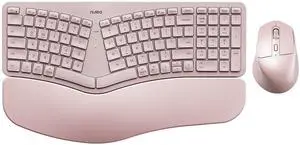 Nulea Advanced Ergonomic Wireless Keyboard and Mouse Combo, Comfortable Natural Typing, Palm Rest, Multi-Device (Bluetooth, 2.4G, Wired), Rechargeable, for Multi-OS, Windows, Mac, Android(Pink)
