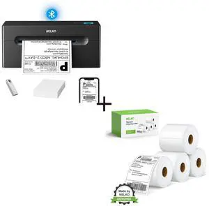 Nelko Thermal Label Printer Black, 150mm/s USB Thermal Shipping Label Printer for Shipping Packages, with 4x6 Direct Thermal Shipping Label 880 Labels/4 Rolls