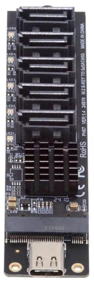 NFHK 10Gbps USB-C Type-C to NGFF Key B+M SATA 6Gbps 5 Ports Adapter Converter PM Port Multiplier Selector JMB575 JMS580